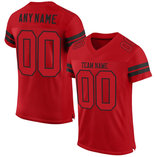 Custom Red Red Black Mesh Authentic Football Jersey, Team Jerseys Football, Custom Football Jersey