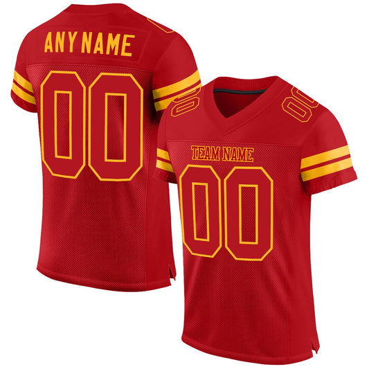 Custom Red Red Gold Mesh Authentic Football Jersey, Team Jerseys Football, Custom Football Jersey