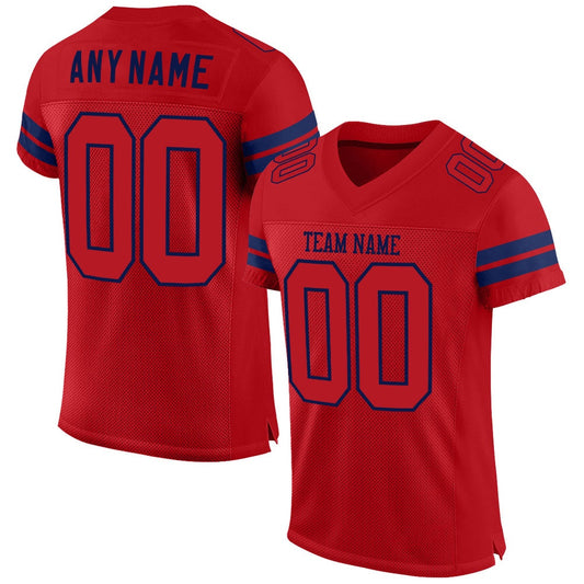 Custom Red Red Navy Mesh Authentic Football Jersey, Team Jerseys Football, Custom Football Jersey