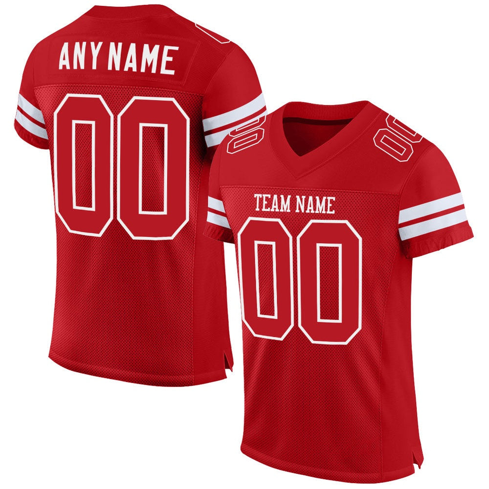 Custom Red Red White Mesh Authentic Football Jersey, Team Jerseys Football, Custom Football Jersey