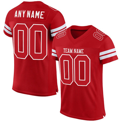 Custom Red Red White Mesh Authentic Football Jersey, Team Jerseys Football, Custom Football Jersey