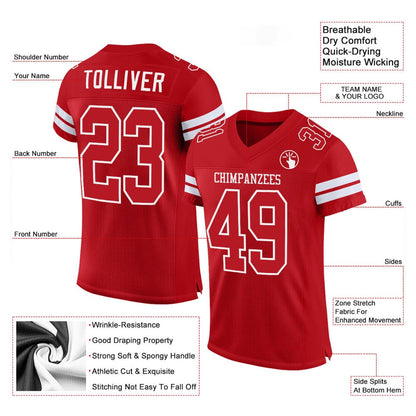 Custom Red Red White Mesh Authentic Football Jersey, Team Jerseys Football, Custom Football Jersey