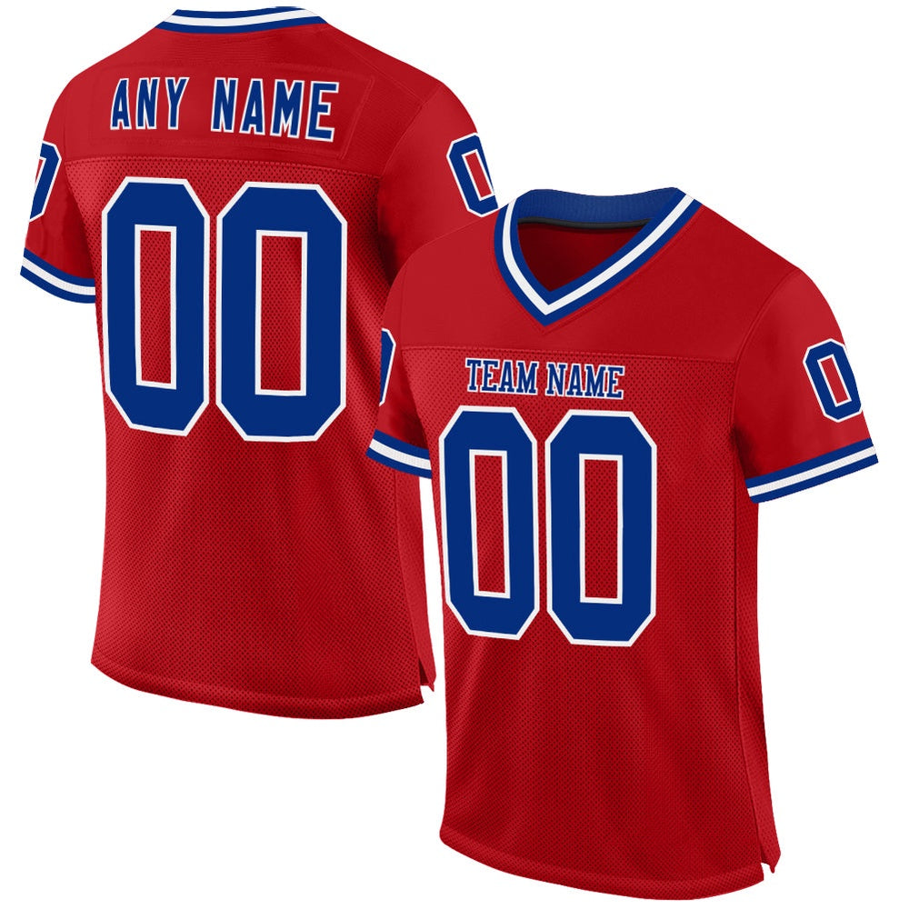 Custom Red Royal White Mesh Authentic Throwback Football Jersey, Team Jerseys Football, Custom Football Jersey