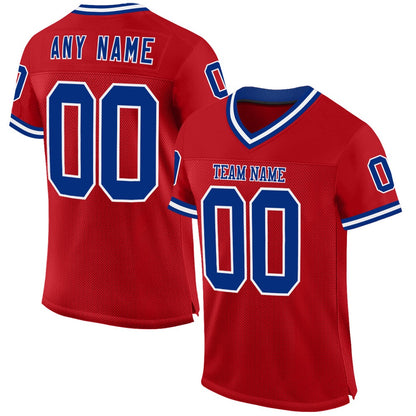 Custom Red Royal White Mesh Authentic Throwback Football Jersey, Team Jerseys Football, Custom Football Jersey