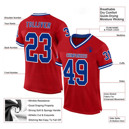 Custom Red Royal White Mesh Authentic Throwback Football Jersey, Team Jerseys Football, Custom Football Jersey