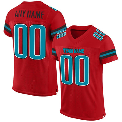 Custom Red Teal Black Mesh Authentic Football Jersey, Team Jerseys Football, Custom Football Jersey