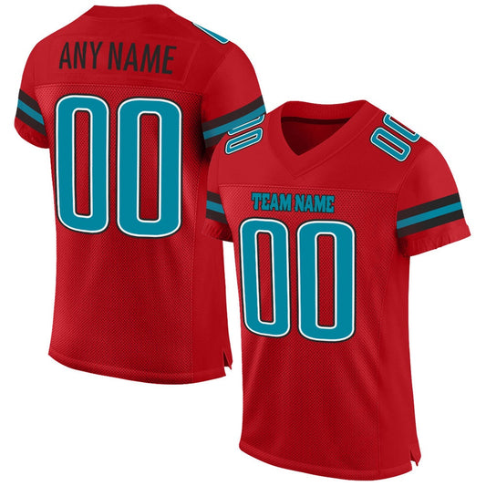 Custom Red Teal Black Mesh Authentic Football Jersey, Team Jerseys Football, Custom Football Jersey