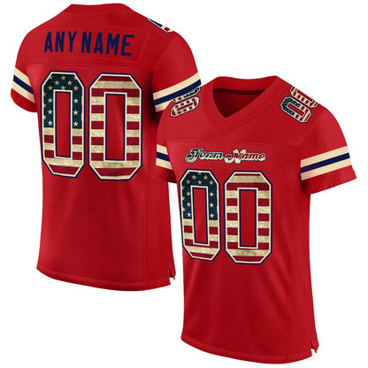 Custom Red Vintage USA Flag Cream Mesh Authentic Football Jersey, Team Jerseys Football, Custom Football Jersey