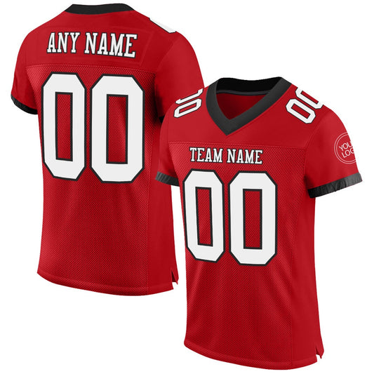 Custom Red White Black Mesh Authentic Football Jersey, Team Jerseys Football, Custom Football Jersey