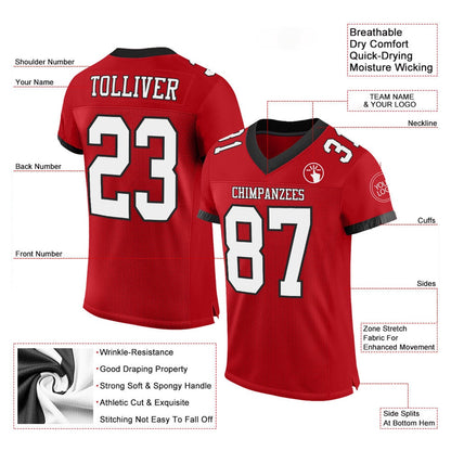 Custom Red White Black Mesh Authentic Football Jersey, Team Jerseys Football, Custom Football Jersey