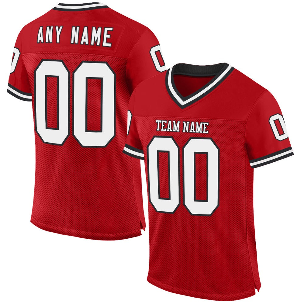 Custom Red White Black Mesh Authentic Throwback Football Jersey, Team Jerseys Football, Custom Football Jersey