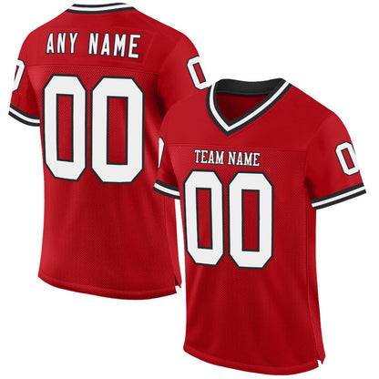 Custom Red White Black Mesh Authentic Throwback Football Jersey, Team Jerseys Football, Custom Football Jersey