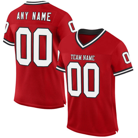 Custom Red White Black Mesh Authentic Throwback Football Jersey, Team Jerseys Football, Custom Football Jersey
