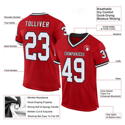 Custom Red White Black Mesh Authentic Throwback Football Jersey, Team Jerseys Football, Custom Football Jersey