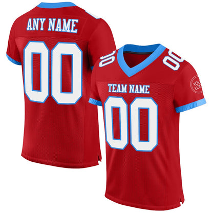 Custom Red White Electric Blue Mesh Authentic Football Jersey, Team Jerseys Football, Custom Football Jersey