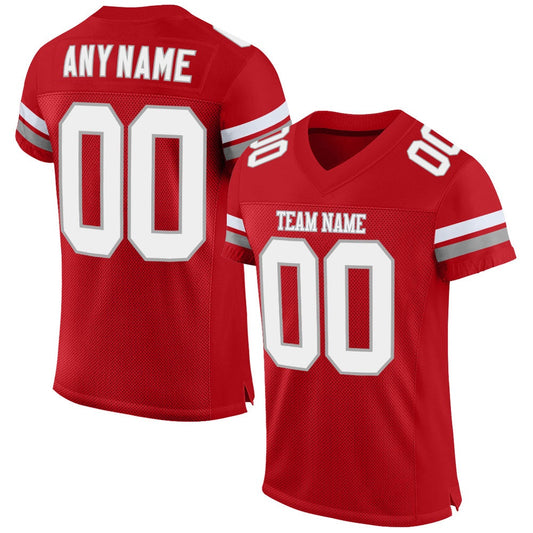 Custom Red White Gray Mesh Authentic Football Jersey, Team Jerseys Football, Custom Football Jersey