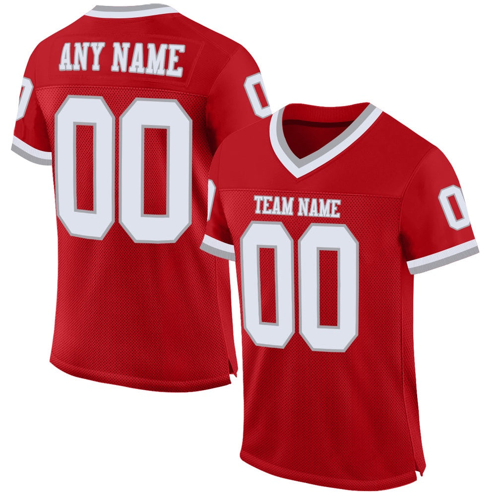Custom Red White Gray Mesh Authentic Throwback Football Jersey, Team Jerseys Football, Custom Football Jersey