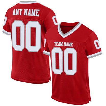 Custom Red White Gray Mesh Authentic Throwback Football Jersey, Team Jerseys Football, Custom Football Jersey