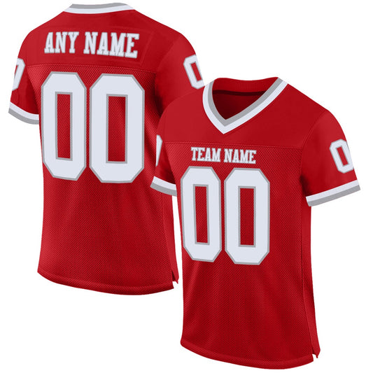 Custom Red White Gray Mesh Authentic Throwback Football Jersey, Team Jerseys Football, Custom Football Jersey
