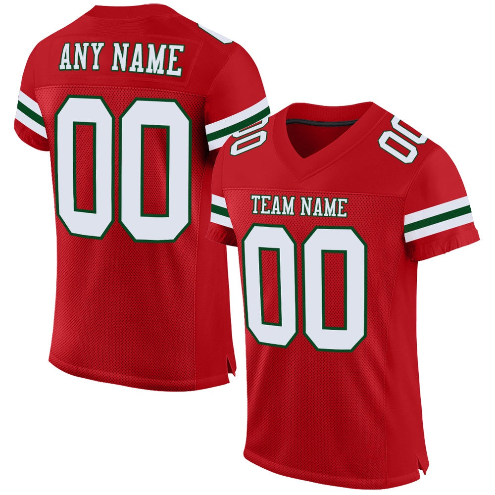 Custom Red White Green Mesh Authentic Football Jersey, Team Jerseys Football, Custom Football Jersey