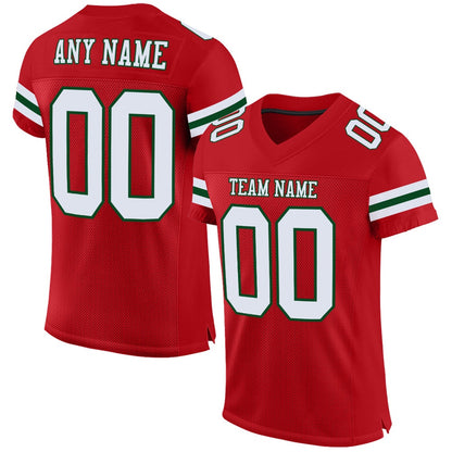 Custom Red White Green Mesh Authentic Football Jersey, Team Jerseys Football, Custom Football Jersey