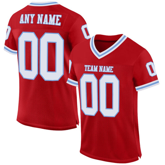 Custom Red White Light Blue Mesh Authentic Throwback Football Jersey, Team Jerseys Football, Custom Football Jersey