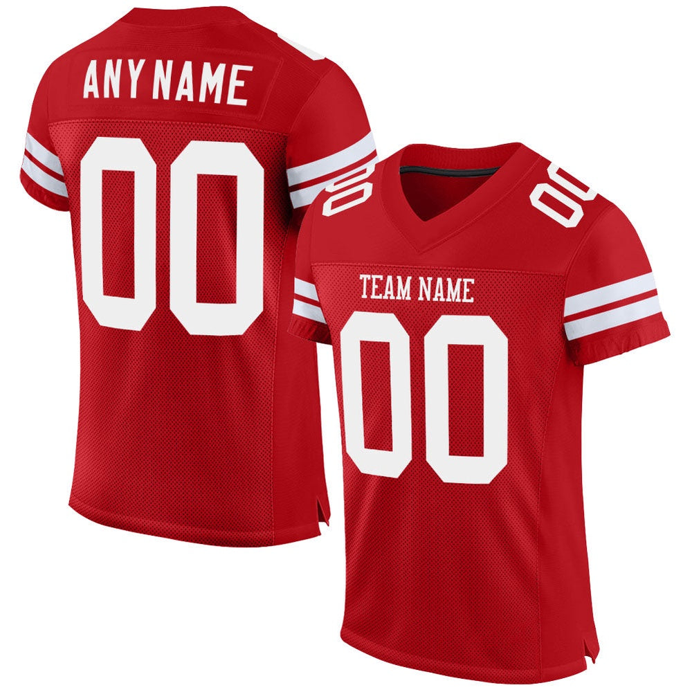 Custom Red White Mesh Authentic Football Jersey, Team Jerseys Football, Custom Football Jersey