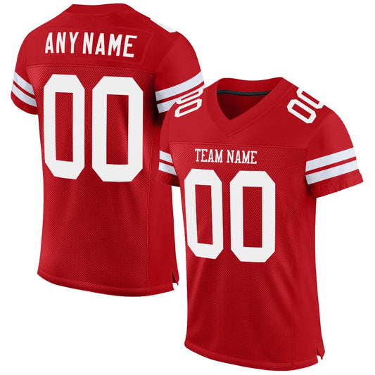 Custom Red White Mesh Authentic Football Jersey, Team Jerseys Football, Custom Football Jersey