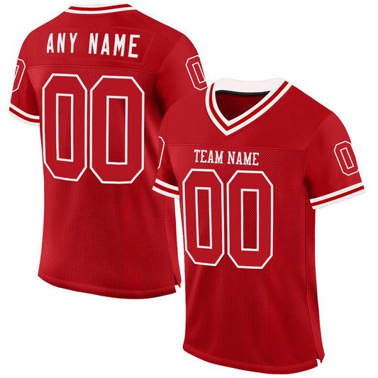 Custom Red White Mesh Authentic Throwback Football Jersey, Team Jerseys Football, Custom Football Jersey