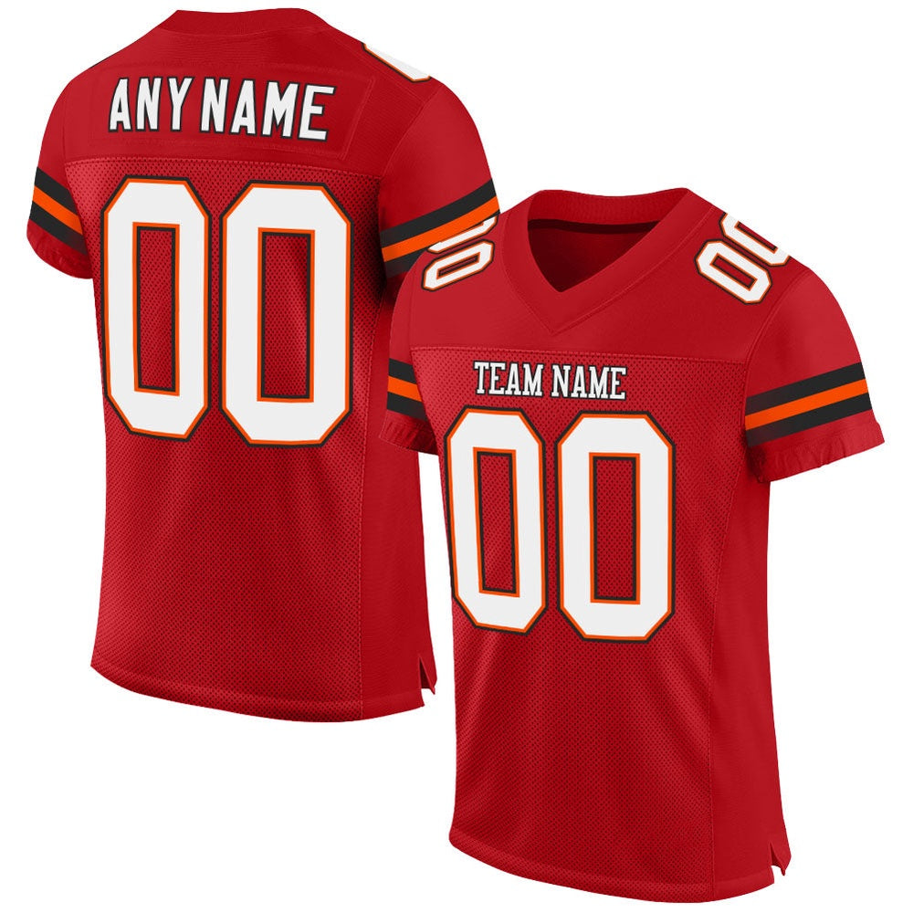 Custom Red White Orange Mesh Authentic Football Jersey, Team Jerseys Football, Custom Football Jersey