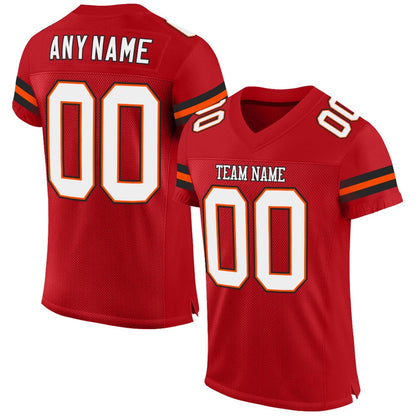 Custom Red White Orange Mesh Authentic Football Jersey, Team Jerseys Football, Custom Football Jersey