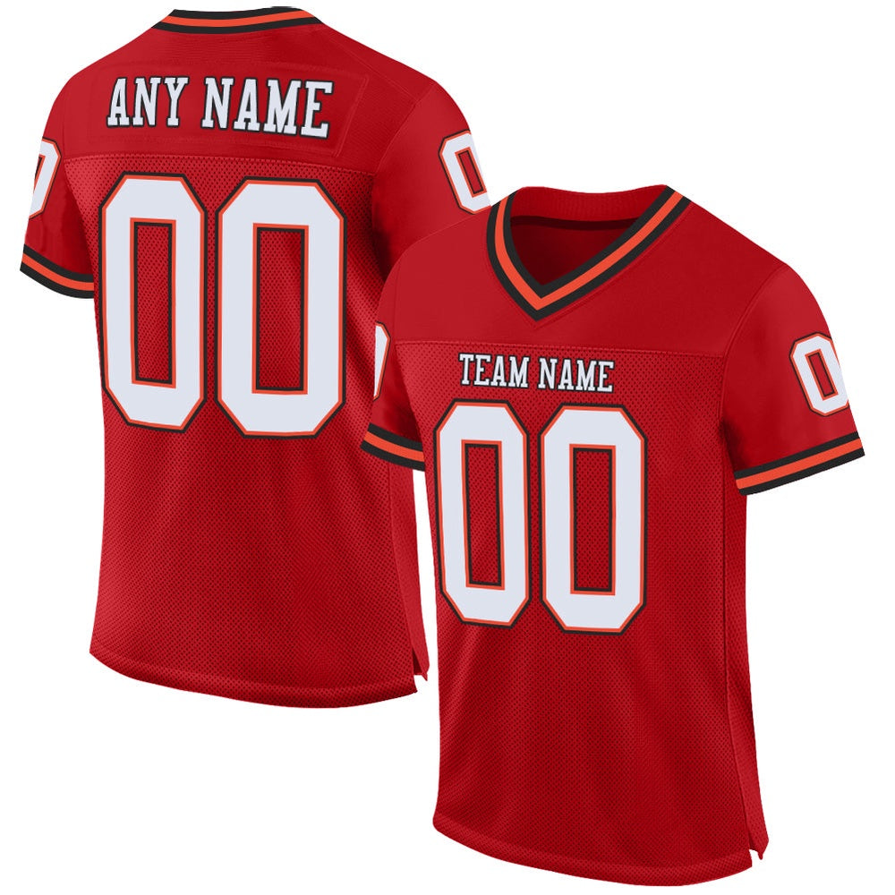 Custom Red White Orange Mesh Authentic Throwback Football Jersey, Team Jerseys Football, Custom Football Jersey