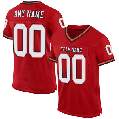 Custom Red White Orange Mesh Authentic Throwback Football Jersey, Team Jerseys Football, Custom Football Jersey