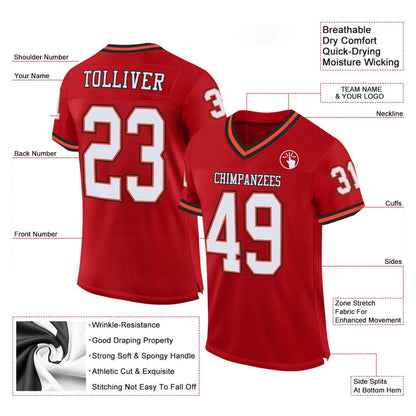 Custom Red White Orange Mesh Authentic Throwback Football Jersey, Team Jerseys Football, Custom Football Jersey