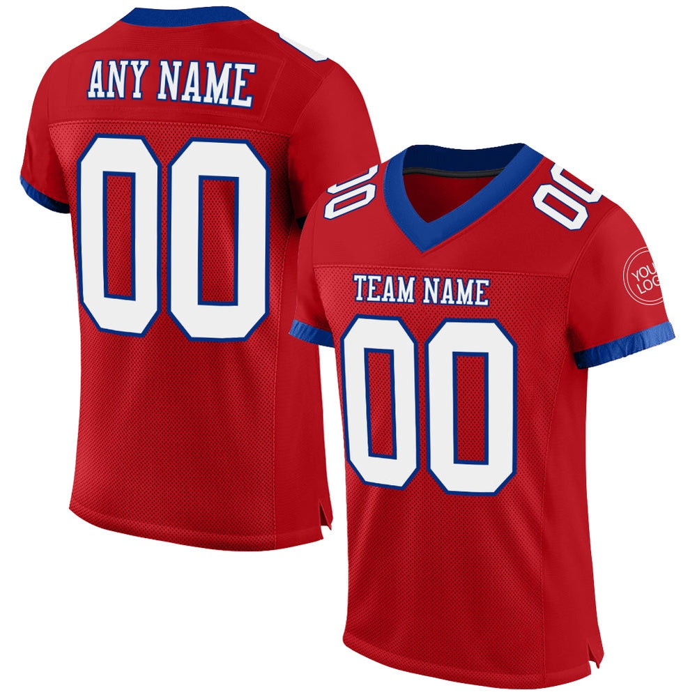 Custom Red White Royal Mesh Authentic Football Jersey, Team Jerseys Football, Custom Football Jersey