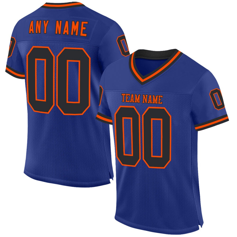 Custom Royal Black Orange Mesh Authentic Throwback Football Jersey, Team Jerseys Football, Custom Football Jersey