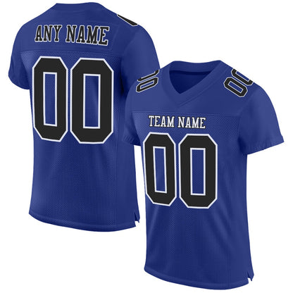 Custom Royal Black White Mesh Authentic Football Jersey, Team Jerseys Football, Custom Football Jersey
