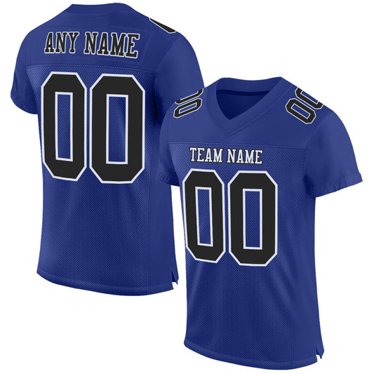 Custom Royal Black White Mesh Authentic Football Jersey, Team Jerseys Football, Custom Football Jersey