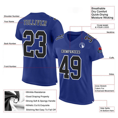 Custom Royal Black White Mesh Authentic Football Jersey, Team Jerseys Football, Custom Football Jersey