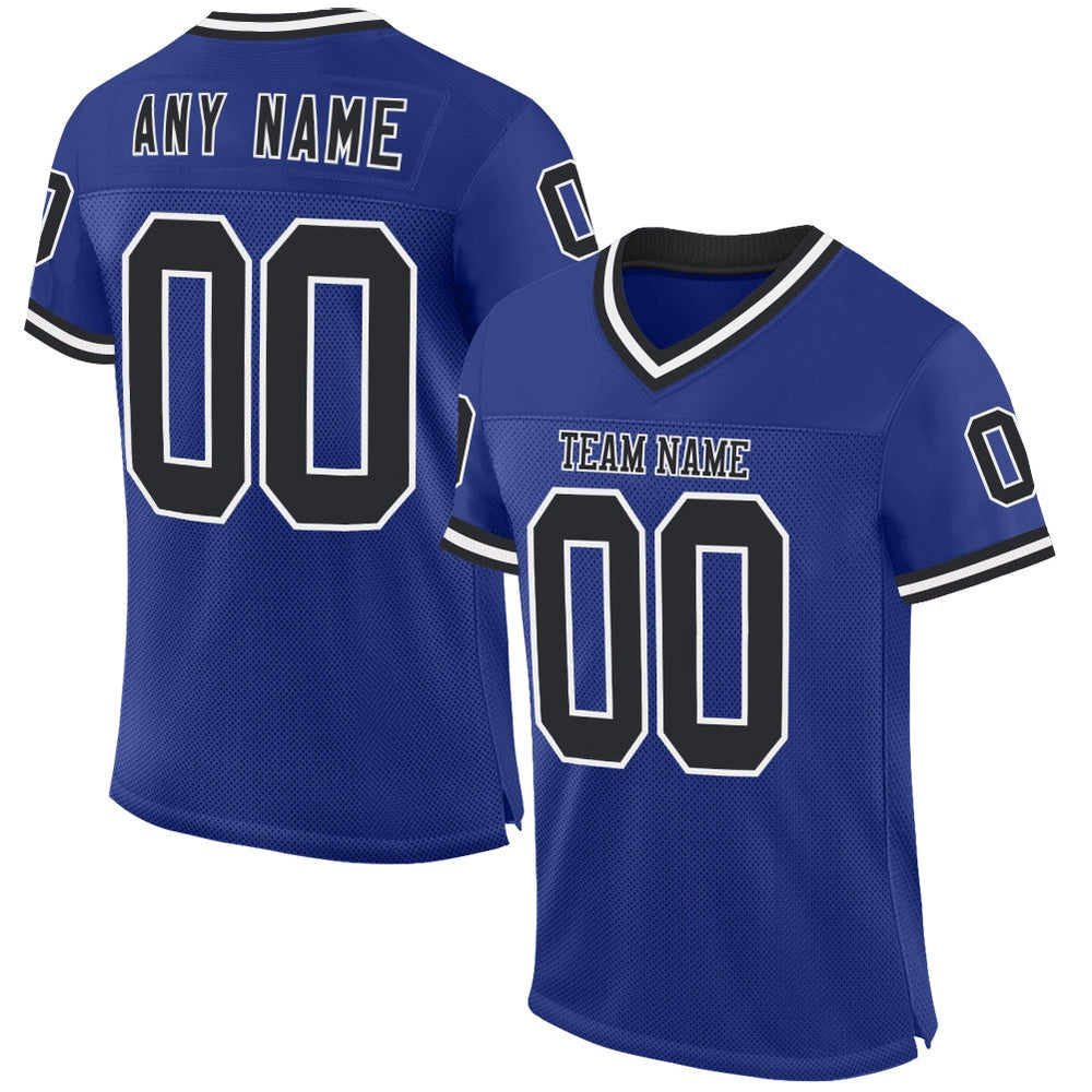 Custom Royal Black White Mesh Authentic Throwback Football Jersey, Team Jerseys Football, Custom Football Jersey