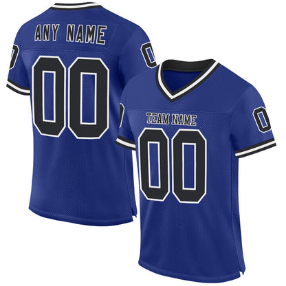 Custom Royal Black White Mesh Authentic Throwback Football Jersey, Team Jerseys Football, Custom Football Jersey
