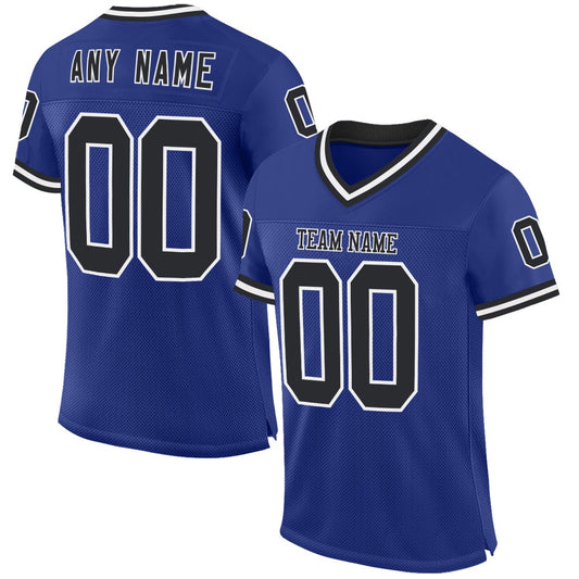 Custom Royal Black White Mesh Authentic Throwback Football Jersey, Team Jerseys Football, Custom Football Jersey