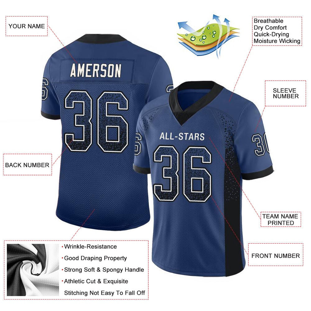 Custom Royal Black White Mesh Drift Fashion Football Jersey, Team Jerseys Football, Custom Football Jersey