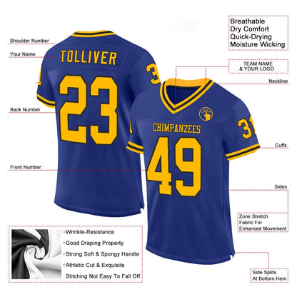 Custom Royal Gold Black Mesh Authentic Throwback Football Jersey, Team Jerseys Football, Custom Football Jersey