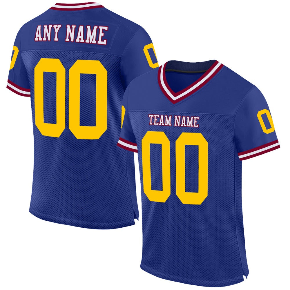 Custom Royal Gold Maroon Mesh Authentic Throwback Football Jersey, Team Jerseys Football, Custom Football Jersey