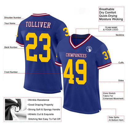 Custom Royal Gold Maroon Mesh Authentic Throwback Football Jersey, Team Jerseys Football, Custom Football Jersey