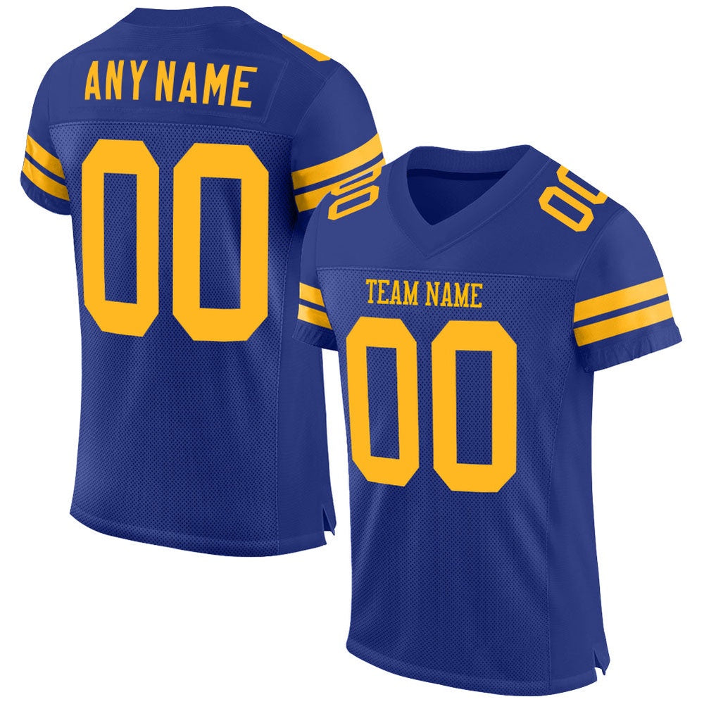 Custom Royal Gold Mesh Authentic Football Jersey, Team Jerseys Football, Custom Football Jersey