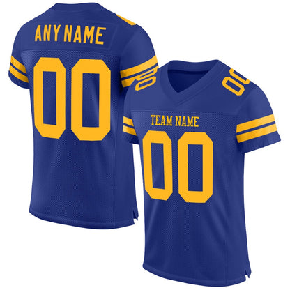 Custom Royal Gold Mesh Authentic Football Jersey, Team Jerseys Football, Custom Football Jersey