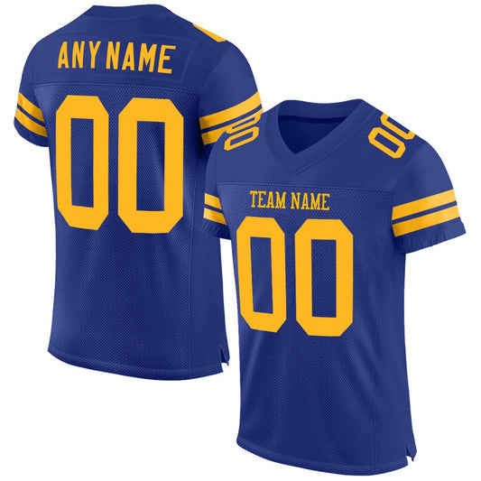 Custom Royal Gold Mesh Authentic Football Jersey, Team Jerseys Football, Custom Football Jersey
