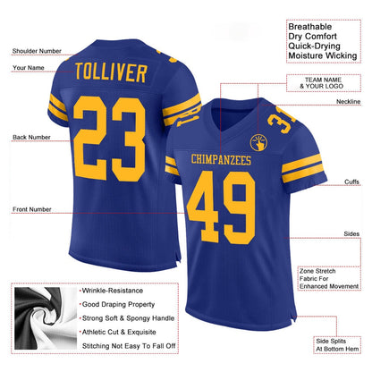 Custom Royal Gold Mesh Authentic Football Jersey, Team Jerseys Football, Custom Football Jersey